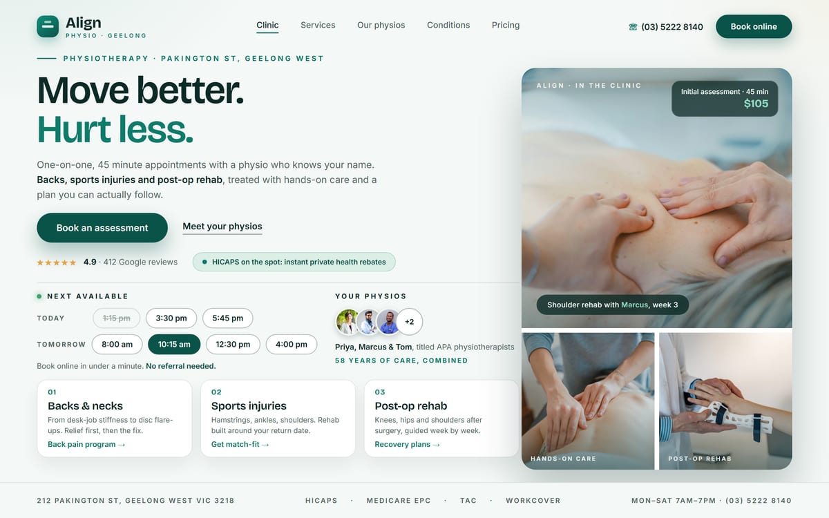 Align Physio website design