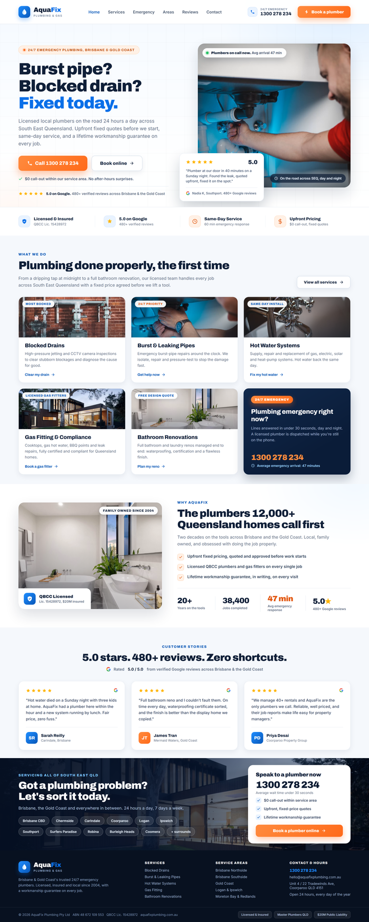 AquaFix Plumbing homepage design