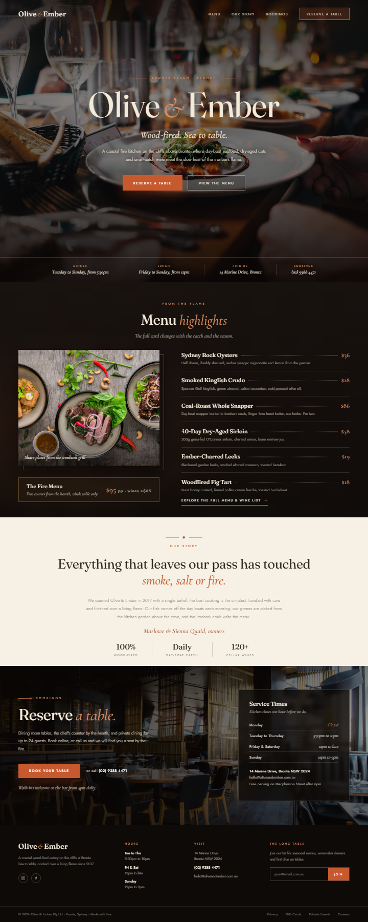 Olive & Ember homepage design